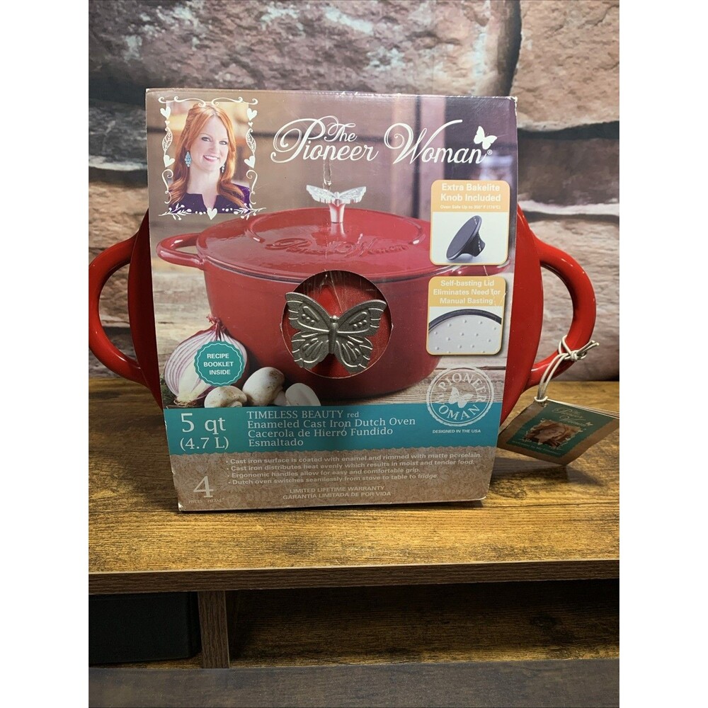 Retired Pioneer Woman Timeless Beauty Red Enameled Cast Iron 5 Qt Dutch Oven NIB